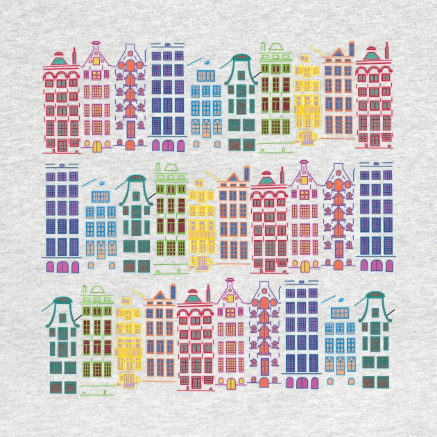 Facades of old canal houses from Amsterdam City rainbow color illustration by sinemfiit